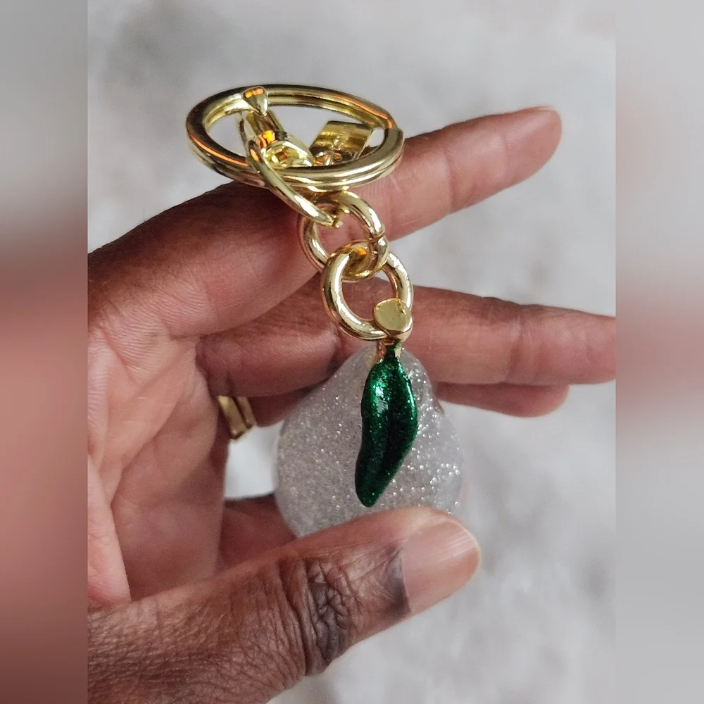 Sparkling Silver Clear Pear Keychain Bag Charm